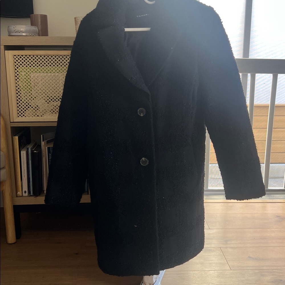 Tahari Women's Classic Black Plaid/Shimmer Pea Coat - Picture 2 of 7